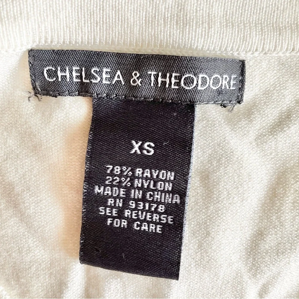 Chelsea & Theodore women jeweled embellished 3/4 sleeve sweater ivory festive XS